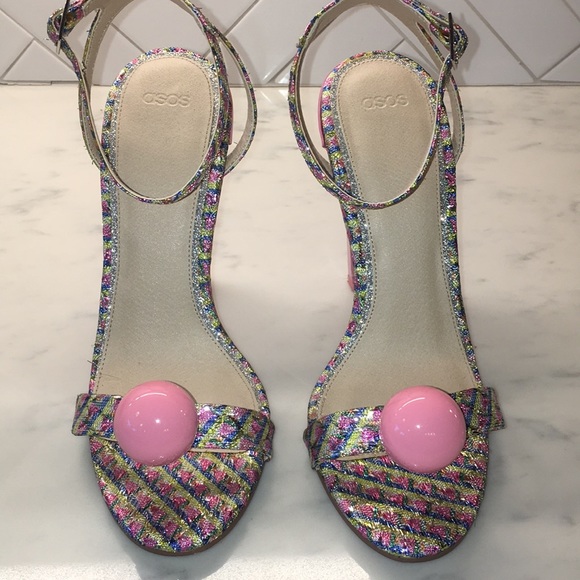 ASOS Shoes - ASOS Lamè Open Toe Heels w Pink Bubblegum Accent